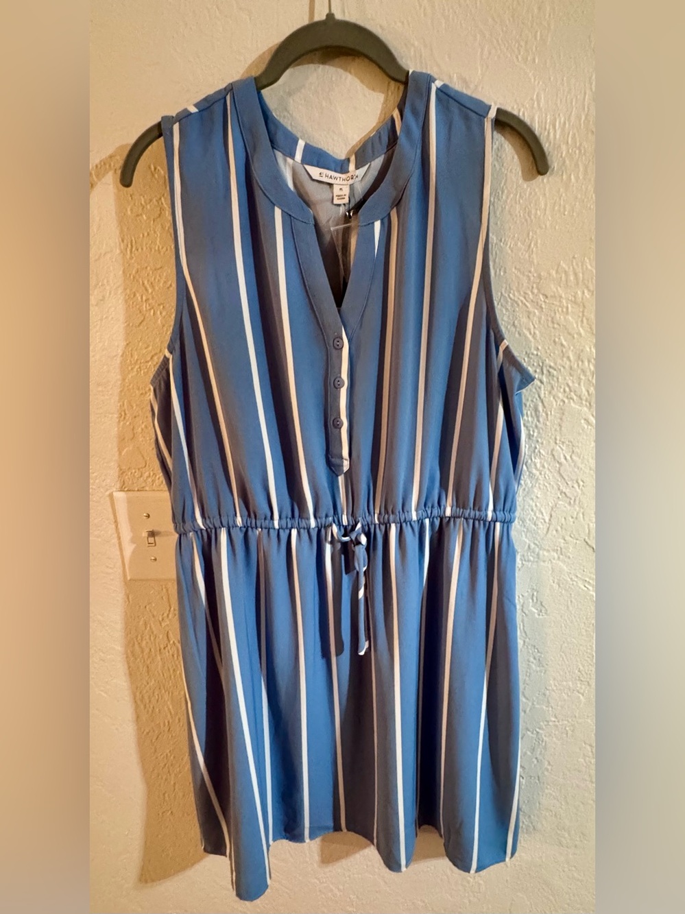 41 Hawthorn Blue and White Striped V-Neck Dress